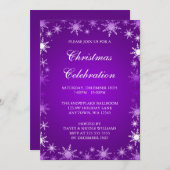 紫の雪片ク縁どリスマスパーティー 招待状 (正面/裏面)