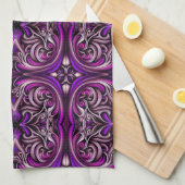 紫の青いキッチンパターン（の模様が）あるタオル キッチンタオル (四つ折り)