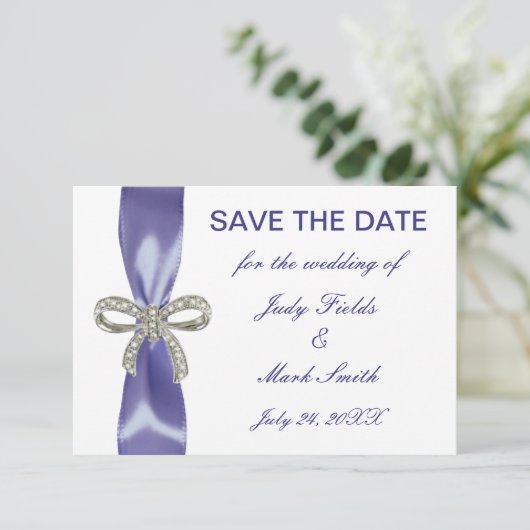 紫の青いダイヤモンドボウ日付カードを保存 (スタンド正面)