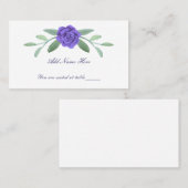 紫の青いフローラの緑の葉のテーブル プレイスカード (正面/裏面)