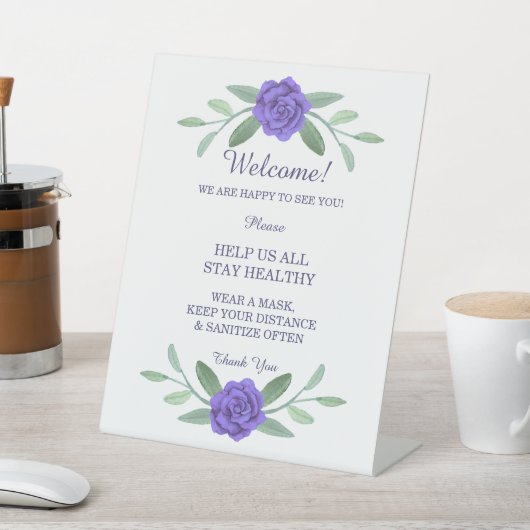 紫の青いフローラの緑の葉の安全性 台座サイン (インサイチュ)