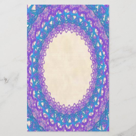 紫の青いレースp2文房具ページ（横付き） 便箋 (正面)