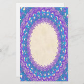 紫の青いレースp2文房具ページ（横付き） 便箋 (正面/裏面)