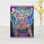 紫の青い妖精(ワイルドバラのグリーティングカード) カード (黄色い花)