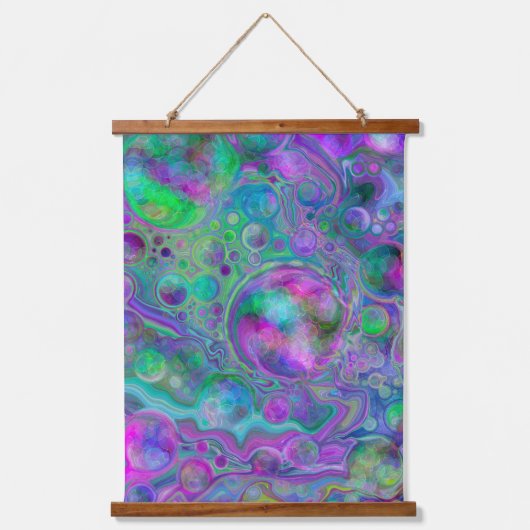 紫の青い緑の流体アートの渦巻きと泡 吊り下げ型タペストリー (正面)