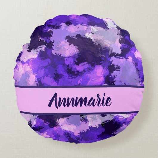 紫の青と抽象芸術カッコいいの図形のパターン ラウンドクッション (正面)