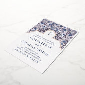 紫の青のフローラ。金ゴールドインディアンボリウ結婚ッド 箔招待状 (回転した状態)