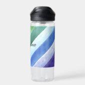 紫の青の斜ストライプ斜め水彩名学校 ウォーターボトル (背面)