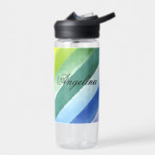 紫の青の斜ストライプ斜め水彩名学校 ウォーターボトル (左面)