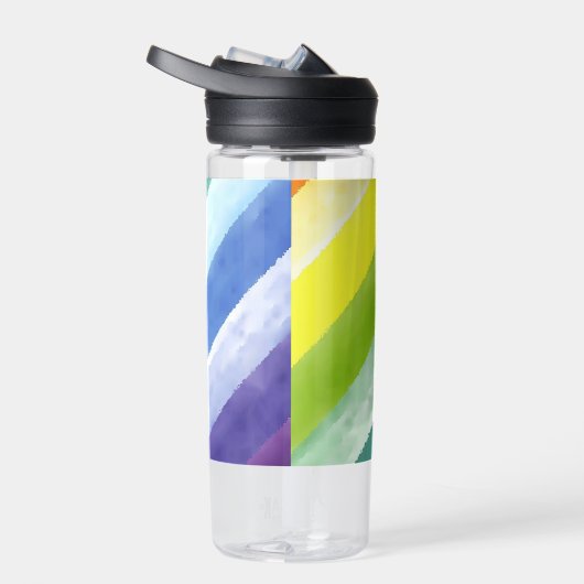 紫の青の斜ストライプ斜め水彩名学校 ウォーターボトル (右面)