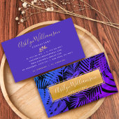 紫の青の熱帯グラデーションパーム金ゴールドシックなスクリプト 名刺