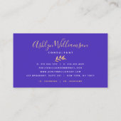 紫の青の熱帯グラデーションパーム金ゴールドシックなスクリプト 名刺 (裏面)