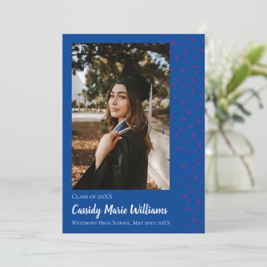 紫の青の紙吹雪卒業発表 招待状 (スタンド正面)