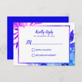 紫の青グラデーションフローラ水結婚色 出欠カード (正面/裏面)