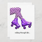 紫の靴下ノートカードを使ったローラースケート ノートカード (正面/裏面)
