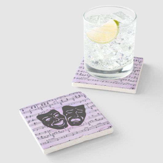 紫の音楽とシアターマスク ストーンコースター (横)