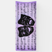 紫の音楽とシアターマスク 横断幕 (縦)