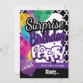 紫の風船でサプライズ００歳の誕生日 招待状 (正面)