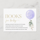 紫の風船、緑、葉、ベビーの本 エンクロージャーカード (正面)