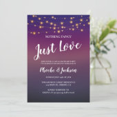 紫の駆け落ち結婚パーティーのストリングライト 招待状 (スタンド正面)