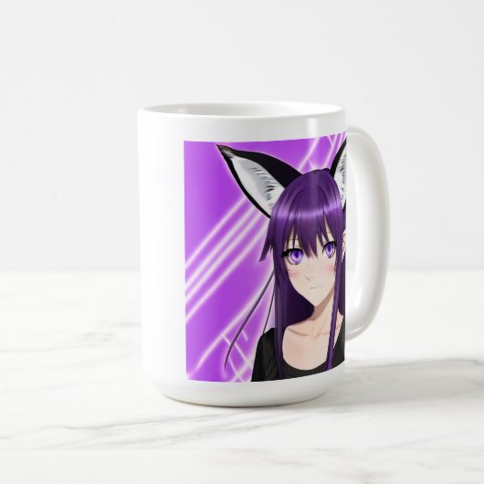 紫の髪と目を持つアニメの少女 コーヒーマグカップ (正面右)