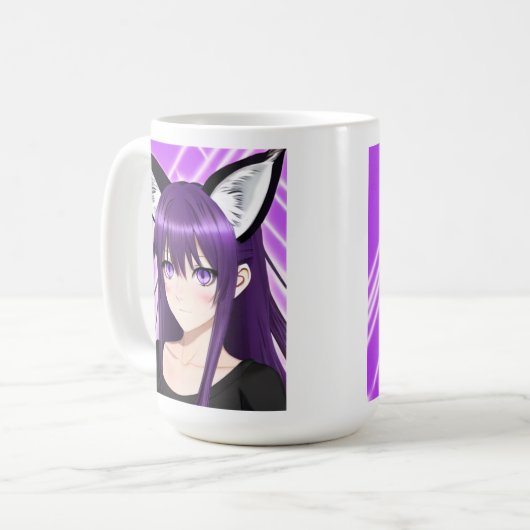 紫の髪と目を持つアニメの少女 コーヒーマグカップ (正面左)