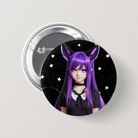 紫の髪と目を持つアニメの少女 缶バッジ (正面&裏面)