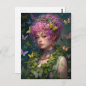 紫の髪のツタとバターフリスの女性 ポストカード (正面/裏面)