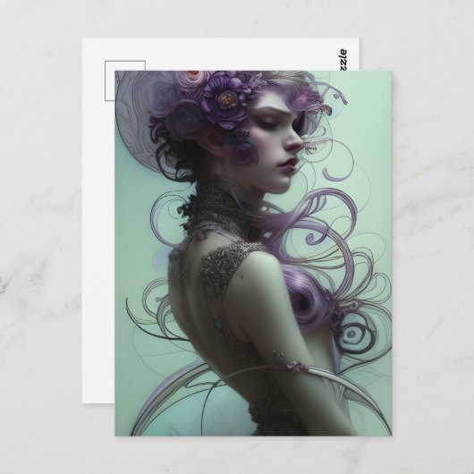 紫の髪のファンタジー ポストカード (正面/裏面)