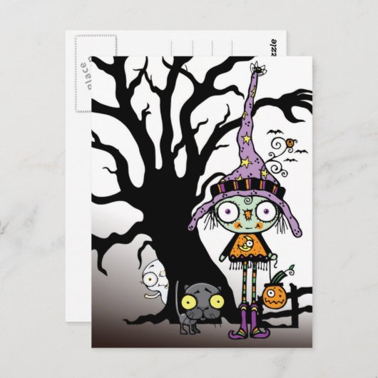 紫の魔女からのハロウィン・グリーティング ポストカード (正面/裏面)