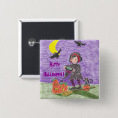 紫の魔女のハロウィンボタン 缶バッジ (正面&裏面)
