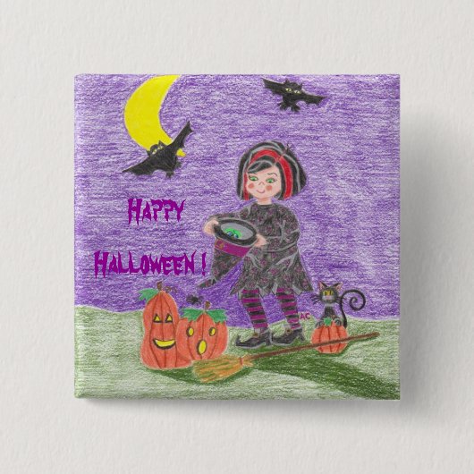 紫の魔女のハロウィンボタン 缶バッジ (正面)