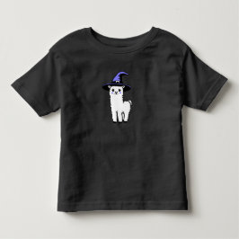 紫の魔女の帽子をかぶったかわいいふわふわのハロウィンラマ トドラーTシャツ