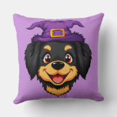 紫の魔女の帽子をかぶったかわいい漫画の犬 クッション (裏面)
