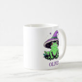 紫の魔女の帽子をかぶった緑のカエル コーヒーマグカップ (正面右)