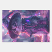 紫の魔女の猫のデコパージュ ラッピングペーパーシート (正面2)