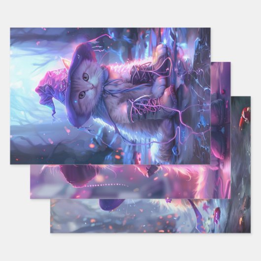 紫の魔女の猫のデコパージュ ラッピングペーパーシート (セット)