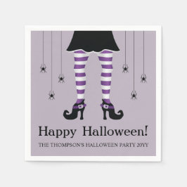 紫の魔女の脚とクモのハッピーハローウィン スタンダードカクテルナプキン