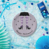 紫の魔女の脚とクモのハッピーハローウィン ペーパープレート (パーティー)