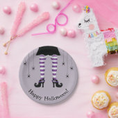 紫の魔女の脚とクモのハッピーハローウィン ペーパープレート (パーティー)