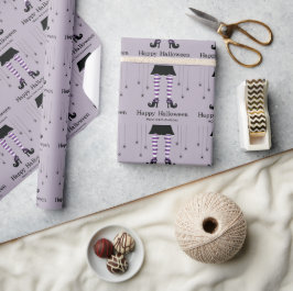 紫の魔女の脚とクモのハロウィンパターン ラッピングペーパー