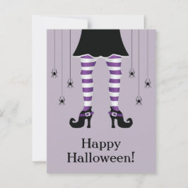 紫の魔女の足と蜘蛛のハッピーハロウィン テキスト ポストカード