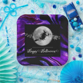 紫の魔女シルエットハロウィーン ペーパープレート (パーティー)