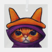 紫の魔女ハットハロウィーンのオレンジ猫 ガラスオーナメント (裏面)