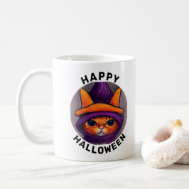 紫の魔女ハットハロウィーンのオレンジ猫 コーヒーマグカップ