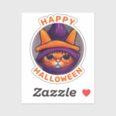 紫の魔女ハットハロウィーンのオレンジ猫 シール (シート)