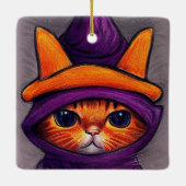 紫の魔女ハットハロウィーンのオレンジ猫 セラミックオーナメント (裏面)