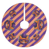 紫の魔女ハット付きオレンジキャットストライプハロウィン ブラッシュドポリエステルツリースカート (正面)