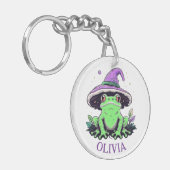 紫の魔女帽子をかぶったグリーンカエル キーホルダー (正面左)
