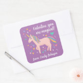 紫の魔法のユニコーン子供たちの教室バレンタイン スクエアシール (封筒)